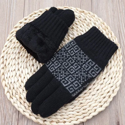 black Модные мужские осенние перчатки, шерстяные бархатные плотные теплые вязаные перчатки, мужские зимние теплые варежки, перчатки с сенсорным экраном - Цвет: black