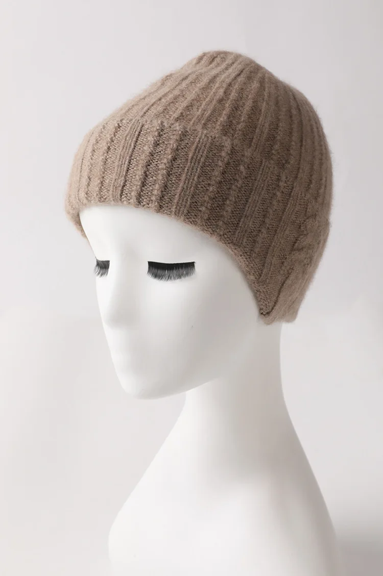 Naizaiga cashmere Striped knit design without dyed cashmere fashion warm knit earmuffs hat,SN270