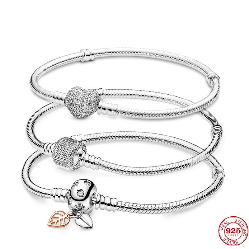 TOP SALE Femme Bracelet 925 Sterling Silver Snake Chain Bracelet Fit Original Beads Charms DIY Jewelry Gift For Women pearl earrings