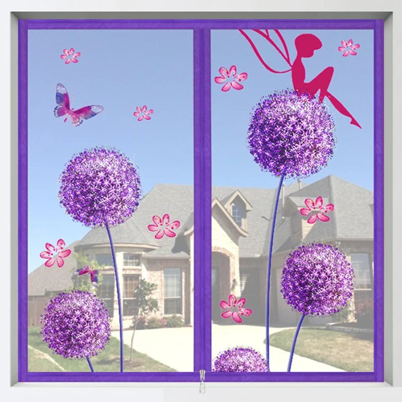 Cortinas decorativas púrpuras mosquitera cierre de cremallera