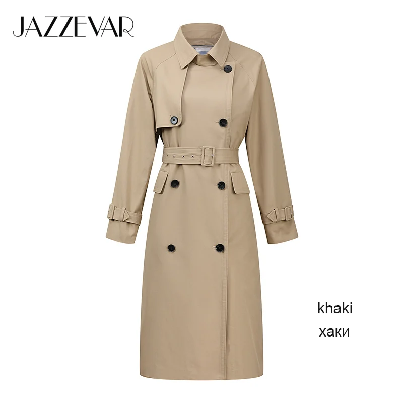 khaki XTS01 JAZZEVAR Новое поступление осенний тренч женский топ цвета хаки длинная хлопковая верхняя одежда свободная одежда с поясом модное пальто для осень 9019 - Цвет: khaki XTS01
