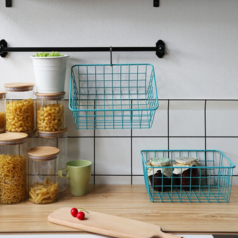 Made Of High Quality Material Household Metal Grid Waterproof Groceries Book Fruit Storage Basket Drill Free