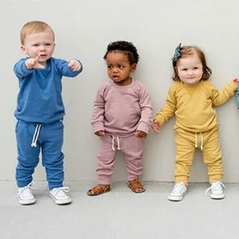 

Newborn Baby Girl Boy Unisex Basic style Tracksuit Sports Set Top + Pant Pure Color Clothes Set