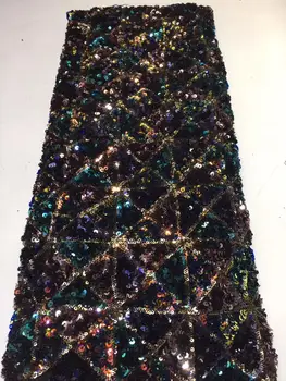 

5y free shipping dhl Multicolor triangle sequins for african net lace fabric DIY women tulle lace for wedding party dress