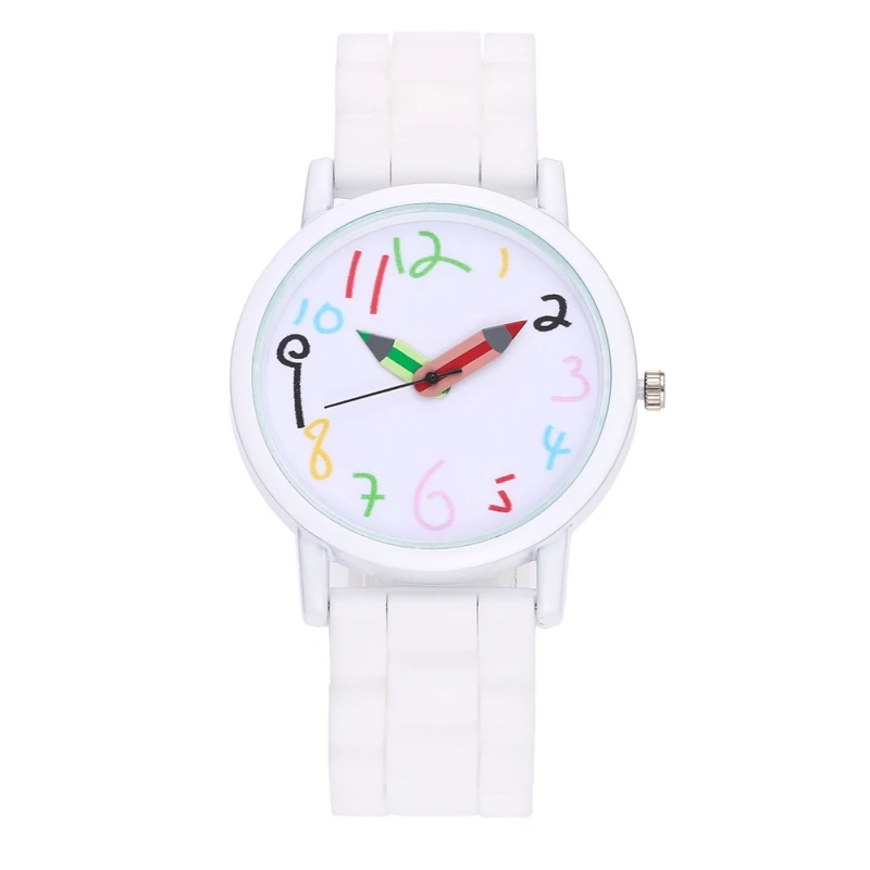 Белый чехол для девочек силиконовый ремень Детские часы карандаш указка часы для девочек Дети краски ЧАСЫ - Цвет: W