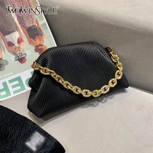 TWOTWINSTYLE Casual Fold Bag For Women Patchwork Metal Chain Hit Color Fashionable Cloud Bag Female New Accessories 2021 Tide