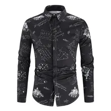 Soft Mens 3D Shirts Casual Equation Long Sleeve Shirts Summer Spring Comfortable Men Shirts Pointed Collar Camisa Homme