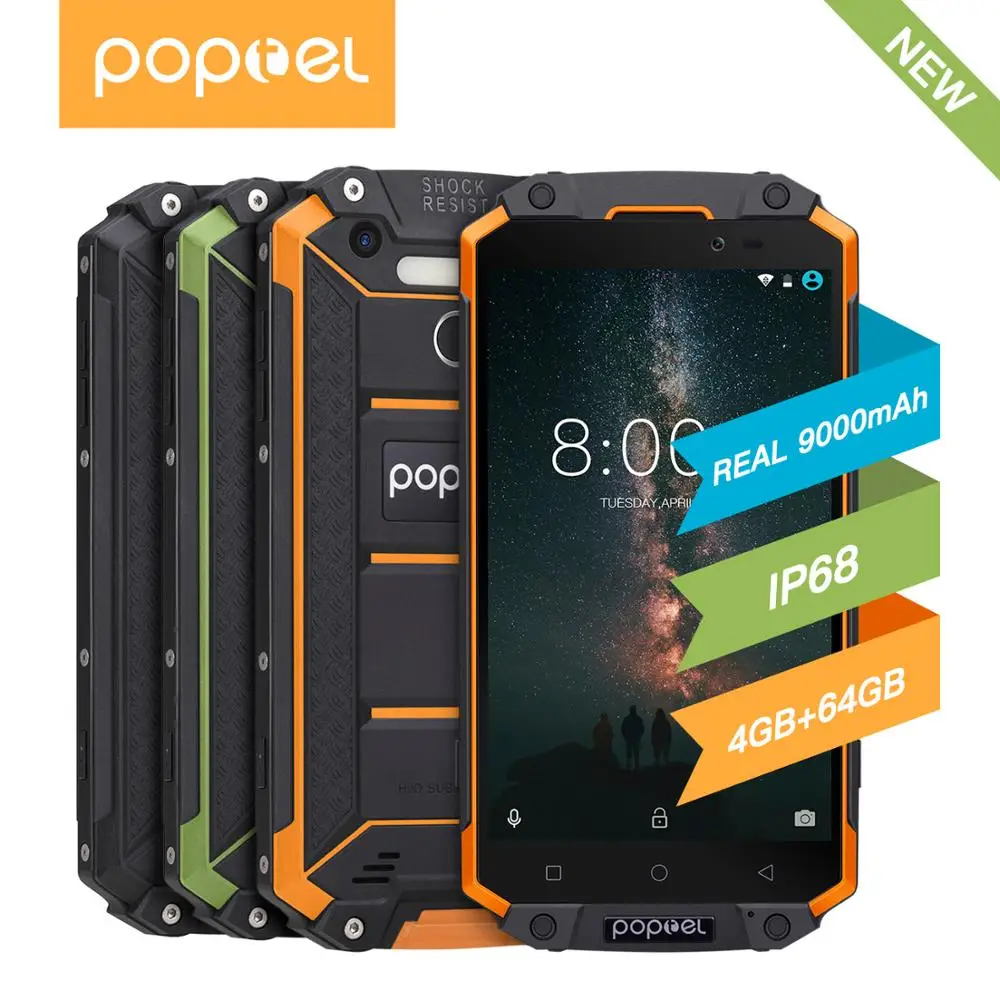 Глобальная версия разблокировки смартфона 9000 mah Poptel p9000 max 4G/64G NFC банк питания телефон может ODM водонепроницаемый прочный смартфон