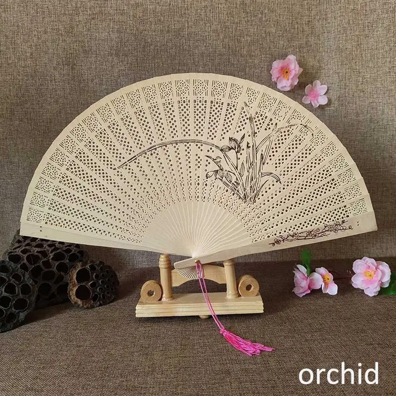 orchid Деревянный в китайском стиле резьба печать ретро леди складной веер старинные изделия и народное ремесло вентилятор 1 шт. дерево для древесины полые винтажные - Цвет: orchid