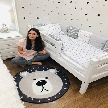 

Home Decor Carpet Cartoon Animals Carpet Bear Fox Panda White Grey Round For Living Room Bedroom Children Kids Soft Play Mat