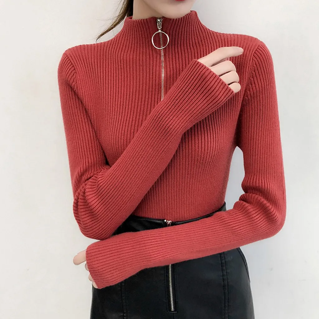 Women Turtleneck Pullover Knitting Jumper Cashmere Sweater Autumn Winter Clothes Women Sweaters Zipper Elegant Blouse Sweaters
