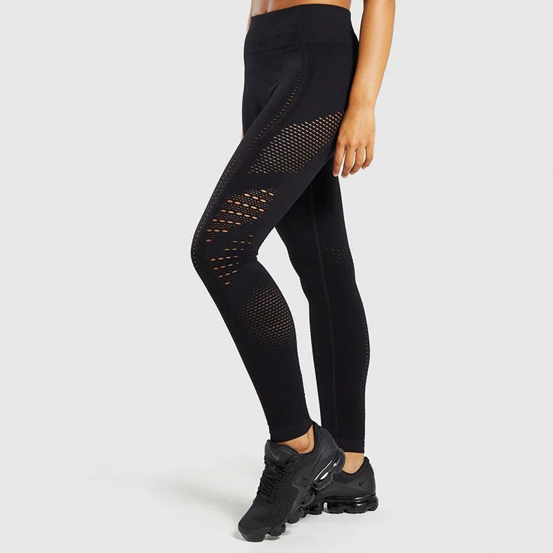 NORMOV Casual Seamless Women Leggings Fitness High Waist Push Up Ankle Length Hollow Out Polyester Leggin Workout Solid Leggings