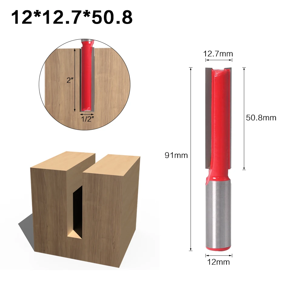 12 мм хвостовик фрезы по дереву прямой/Dado фрезы 1/" диаметр. X 2-1/" Длина деревообрабатывающий резак инструмент для резки древесины - Длина режущей кромки: 12X12.7X50.8