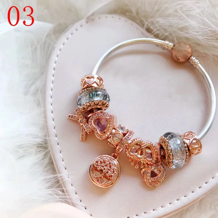 

high quality 1:1 100% 925 silver sterling tree tree pendant decorated bracelet with heart fret design free