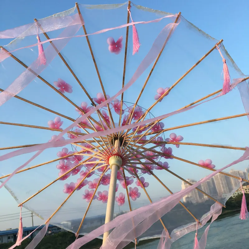 Япония Косплей Китай зонтик лепесток шелк фотография Umberla Hanfu кисточки зонтик защита от дождя зонтик комический зонтик parapluie - Цвет: Pink