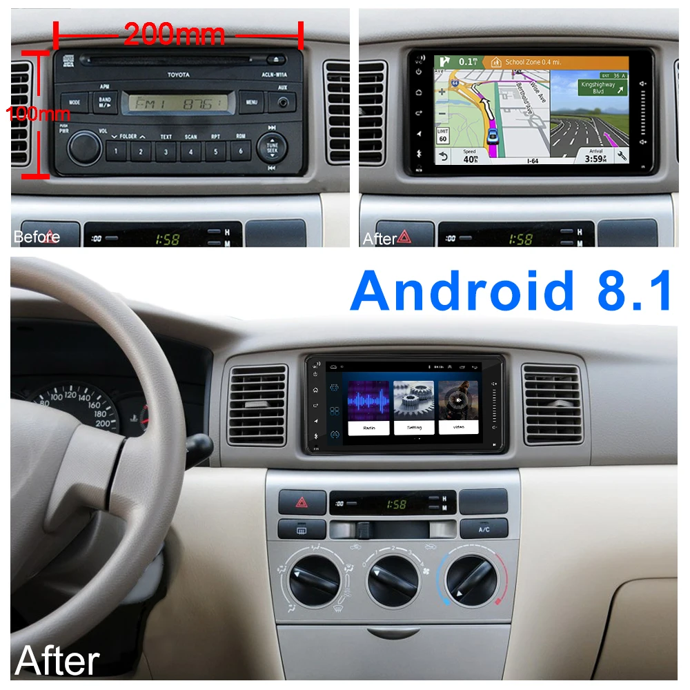 Автомобильный Android 8,1 мультимедиа для toyota corolla 2 Din универсальный автомобильный Радио с навигацией Bluetooth Wifi автомобильный стерео gps плеер