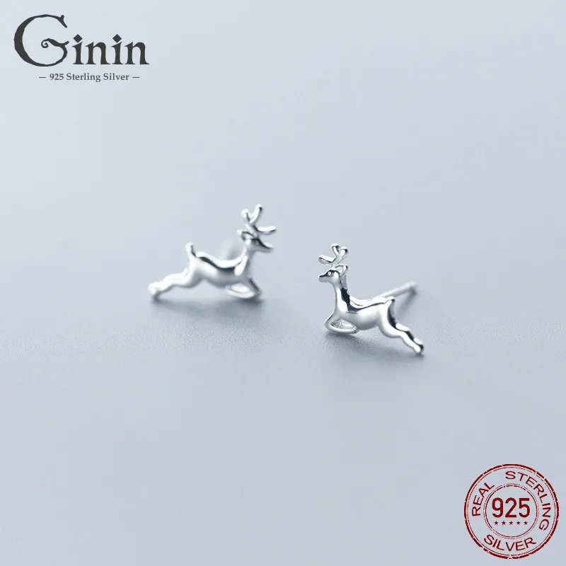 

Ginin 925 Sterling Silver Elk Pattern Stud Earrings for Women Korean Style Elegant Young Girl Personalized Glossy Animal Jewelry