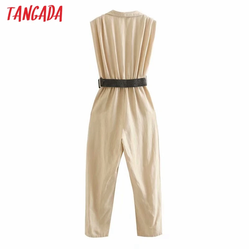 Tangada Women summer cotton linen jumpsuit with belt Sleeveless pocket strethy waist female casual Jumpsuit 5Z198 Tangada Women summer cotton linen jumpsuit with belt Sleeveless pocket strethy waist female casual Jumpsuit 5Z198