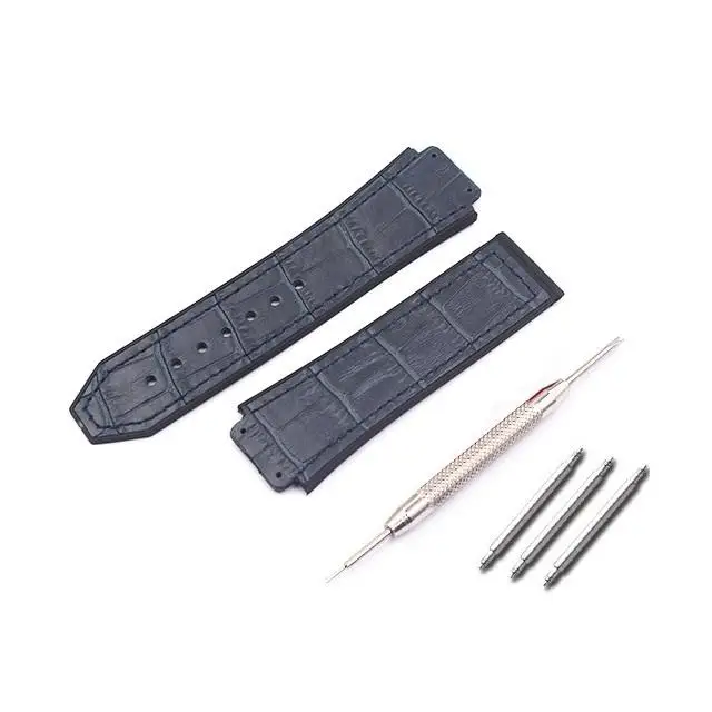 Dark blue Аксессуары для часов 19 мм x 25 мм кожаный ремешок резиновый ремешок для Hublot серии Big Bang Модный деловой мужской и женский ремешок для часов - Цвет ремешка: Dark blue
