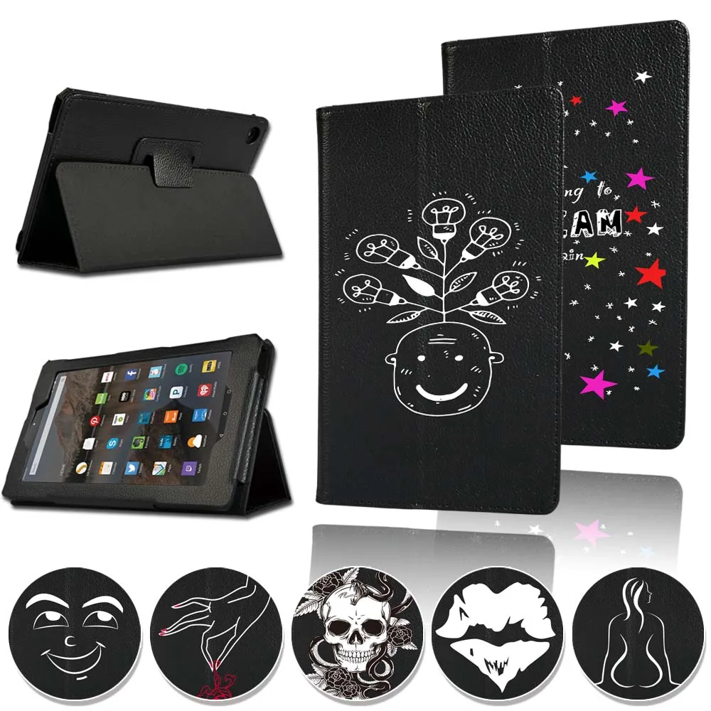 

Tablet Case For Amazon Fire 7/Amazon HD 8/Amazon HD 10 Black Simple Series Anti-Fall Shockproof Leather Tablet Flip Cover+Stylus