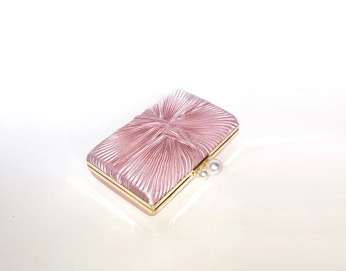 Luxy Moon Pink Pleated Velvet Clutch Bag Side View