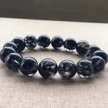 

From Brazil Genuine Natural Black Rutilated Quartz Bracelet 13mm Women Men Stretch Crystal Big Round Bead Bracelets AAAAA