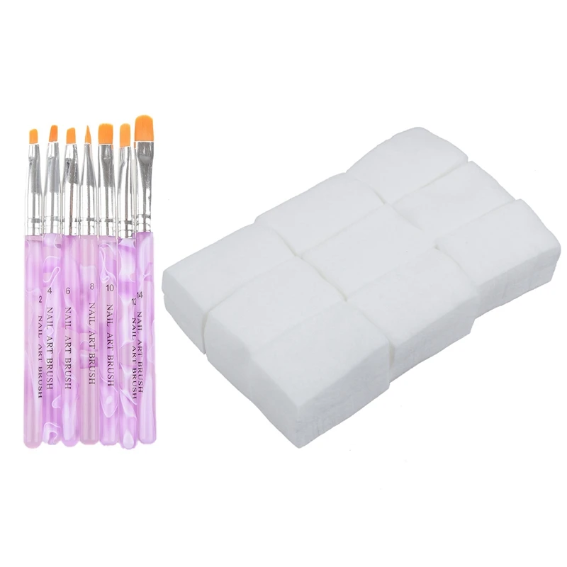 7 Sizes Professional Nail Art Painting Brush Round Draw& 900X Lint Free Wipes Acrylic Gel Tips Remover(Total 2 Set