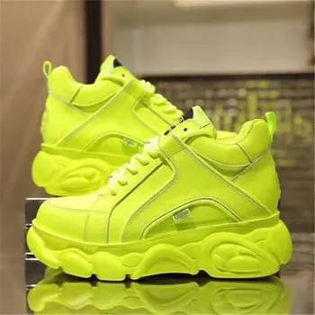 

2020 Autumn Winter Ins Popular Women Sneakers High Platform Genuine Leather Thick Bottom Comfortable Lace-up Sneakers