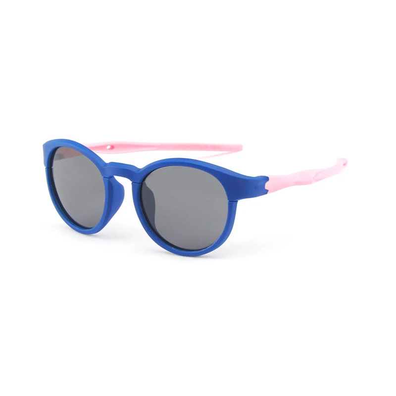 blue pink Детские поляризационные солнцезащитные очки для мальчиков и девочек, круглые силиконовые гибкие защитные очки, модные детские очки для улицы с защитой от ультрафиолета - Цвет линз: blue pink