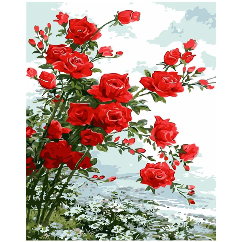 

Painting By Numbers DIY Dropshipping 40x50 60x75cm Beautiful rose red daisy Flower Canvas Wedding Decoration Art picture Gift