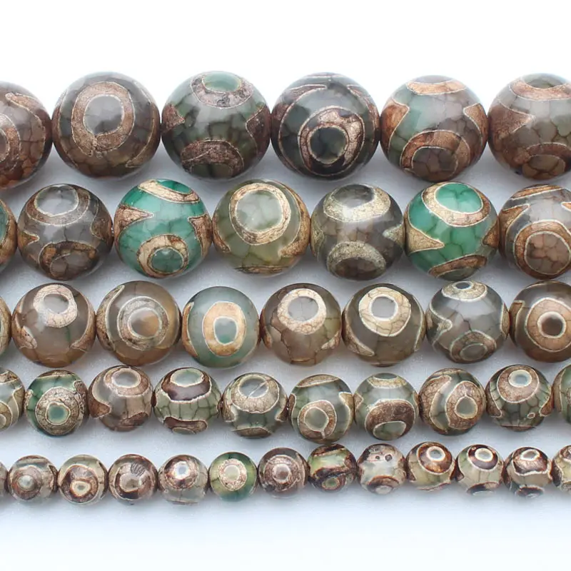 

Smooth Green 3Eyes 6-14mm Dzi agates Round Beads 14.5"For DIYJewelry making! Mixed wholesale for all items !