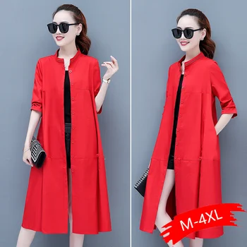 

Women's Spring New Trench Coat 2020 Fashion Loose Large Size Red Autumn Tops Over The Knee Coat Women's Long Windbreaker