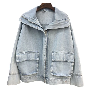 

Vintage women Loose Denim Jacket 2020 Spring Autumn Korean Fashion Long Sleeve Washed Mill Jeans Jacket Women Outwear Tide D3640