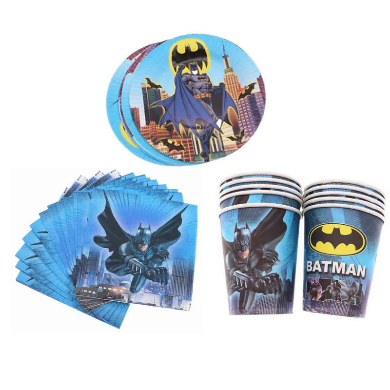 Мультфильм Бэтмен детский день рождения Рождество Вечеринка набор одноразовая бумага для выпечки бумажная чашка полотенце для чашек Подарочная сумка торт флаг - Цвет: 40pcs