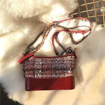 

2018 New Style Hobo Bag Woolen Purple Leather WOMEN'S Bag Shoulder Cross-body Hand Versitile Fashion Chain Small Bag