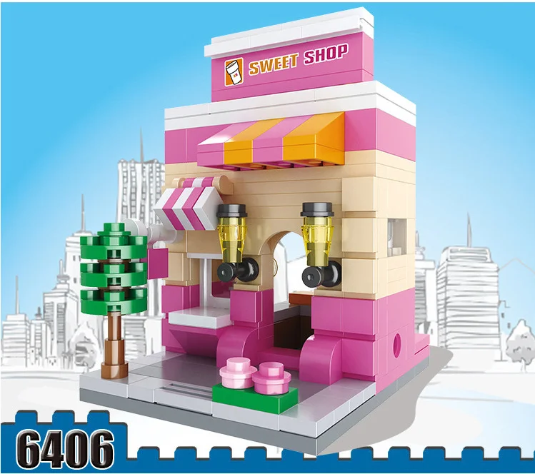 Детские строительные блоки игрушки 3D Мини город улица вид магазин Diy серии для детей подарок совместимы - Цвет: Шоколад