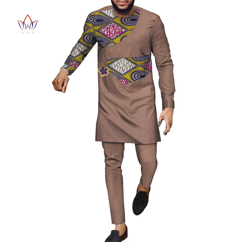 Осенний Африканский Мужской комплект с брюками, традиционный топ и брюки, африканская Дашики, восковая одежда с принтом, большие размеры, брючные костюмы, WYN983 - Цвет: 12