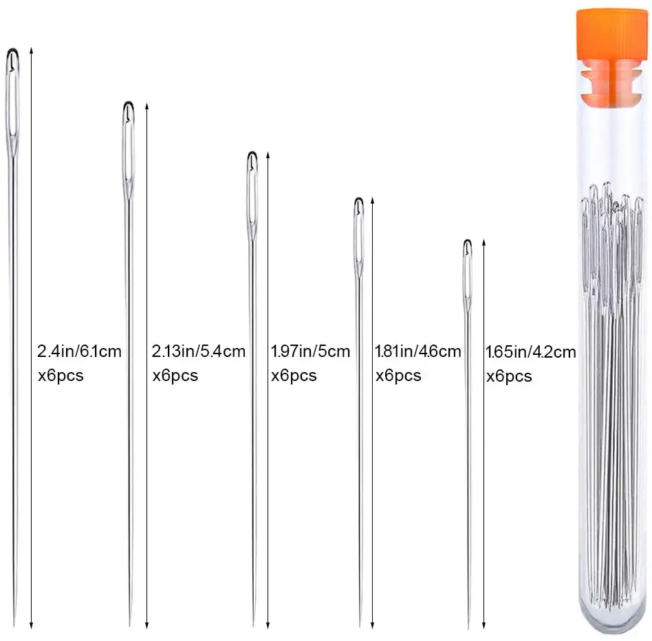 IMZAY 30 Pcs 5 Sizes Large Eye Stainless Steel Needles Long Cross Stitch Needles Tailor Embroidery Household Sewing Tool