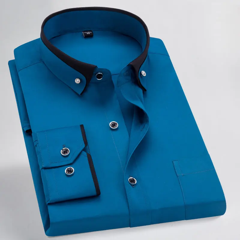 Новая модная мужская деловая рубашка с длинным рукавом, рубашка на пуговицах с воротником, однотонная строгая Повседневная рубашка - Цвет: 16722