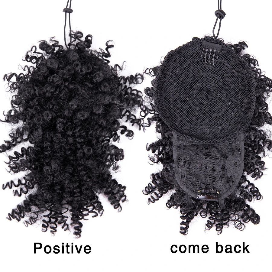Synthetic Drawstring Kinky Curly High Puff Ponytail With Bangs Synthetic Curly Bangs Drawstring Ponytail With Balck Brown