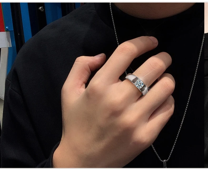 2021 Classic 1CT men's  925 sterling Silver Moissanite Ring Diamond Jewelry for Men,gifts for Men Uxury Jewelry