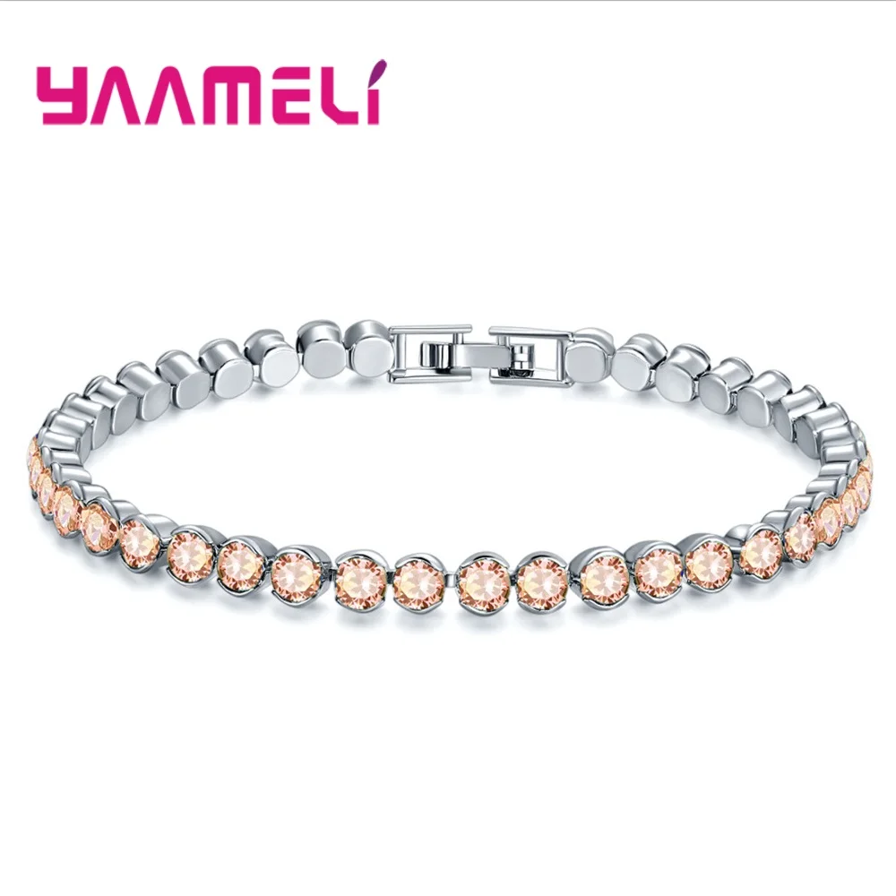 

925 Sterling Silver AAA+ Elegant Square CZ Zircon Tennis Charm Bracelets & Bangles 7 Colour Wedding Jewelry Big Promotion