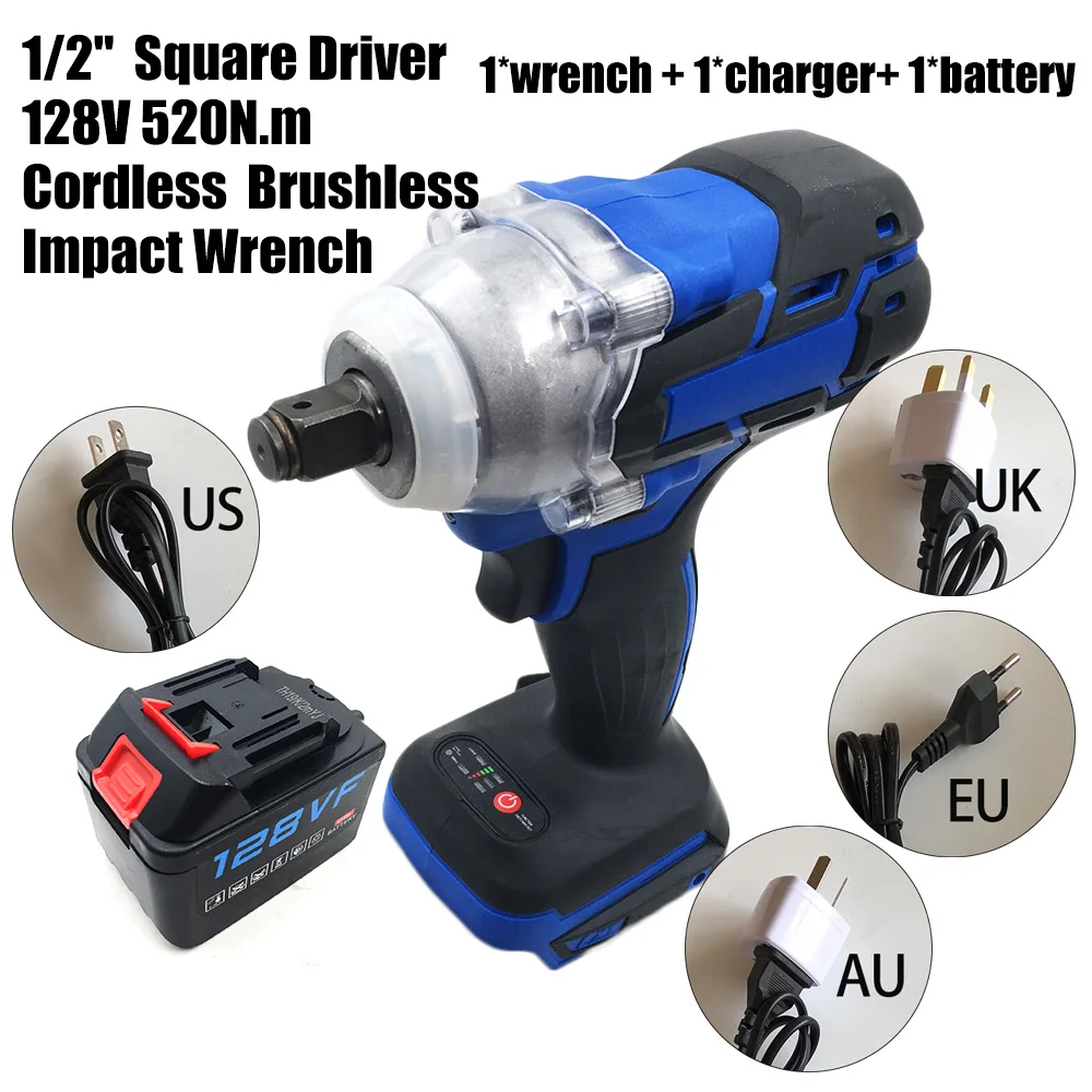 

1 Set Of Impact Wrench Battery Charger Kit US/UK/EU/AU Plastic No-Load Speed 0-2400 Rated Input Power 100W