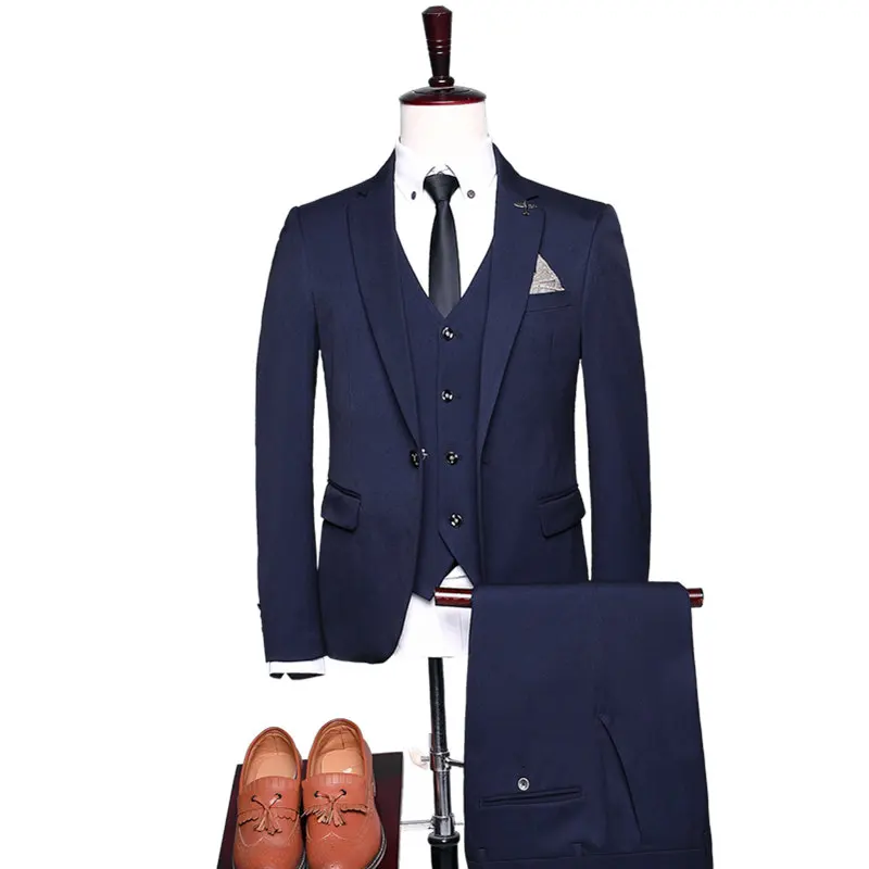 Mens Suits Casual Male Party Dress Suit 3pcs Sets(Jacket+Pants+Vest) Formal Wedding Tuxedo Men's Business Blazers with Pants - Цвет: Blue
