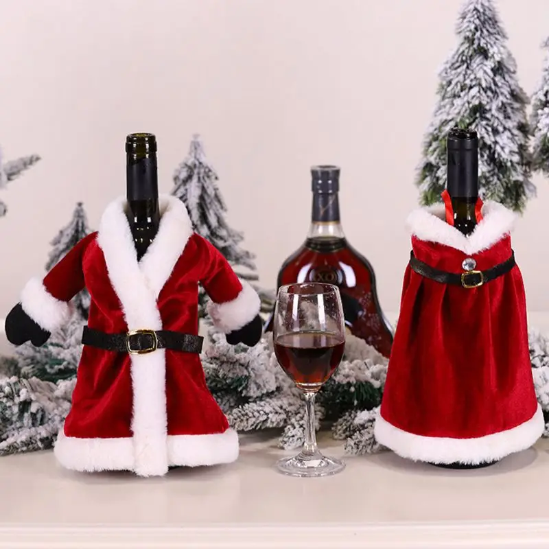 

Red Wine Bottle Cover Christmas Clothes Skirt Decoration Home Dinner Party Table Decor Gift