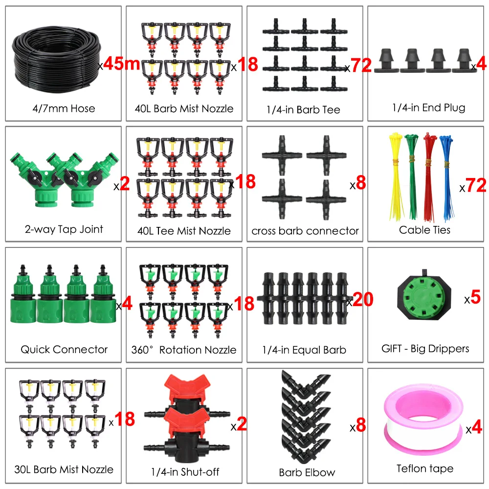 MUCIAKIE 5-50 м вращающаяся на 360 градусов Система полива тумана подвесной микроспрей комплект 30л 40л 50л орошение спринклер для маленького сада - Цвет: 45M Kit
