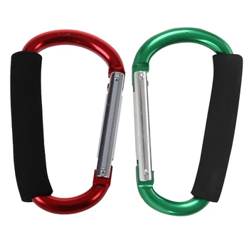 

2Pcs Large D Shape Aluminum Alloy Carabiner Soft Handle Shopping Hook Camp Hook Outdoor Key Ring Green - Red & Green