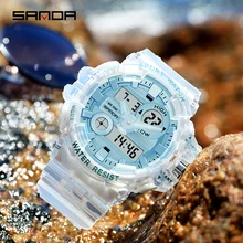 

SANDA Couple Watch Quartz Movement Men's Watch Women's Gift Transparent Strap Fashion Colorful 2021New Unique relogio masculino