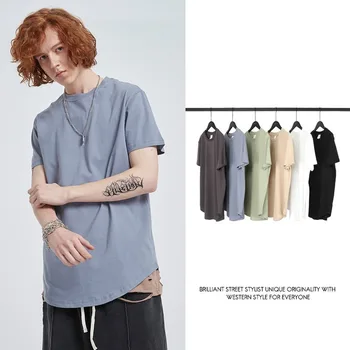 

XYZeroone Summer Hip-hop Tide Brand Short-sleeved Men's Shirt Curved Stitching High Street T-shirt Solid Color Bottoming Shirt