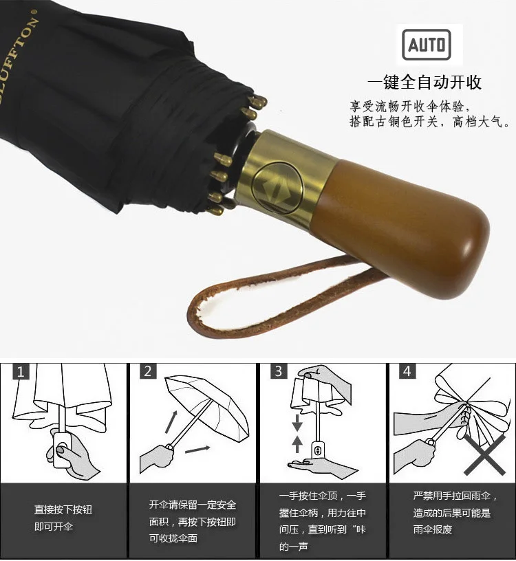 Большой мужской зонт в деловом стиле 115 см, автоматический зонт от дождя 10 K, ветрозащитные большие деревянные зонты для гольфа